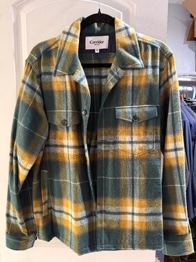 Corridor NYC Brushed Plaid Overshirt Wool Shirt Jacket Size M Made in USA